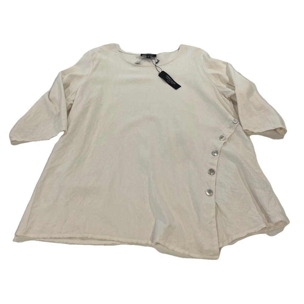 NWT Jones New York Linen Womens 1X‎ Shirt Ivory Tunic Oversized Coastal Relaxed